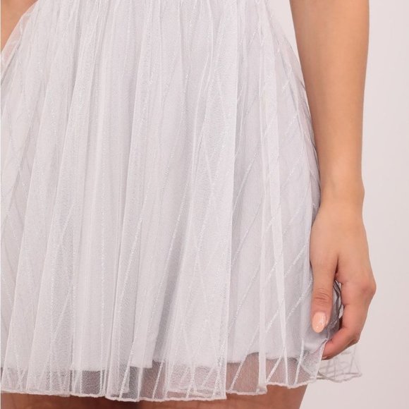 Lucy in The Sky Dress Size XS Silver Tulle Marguerite Plunge A-Line Mini NWOT - Picture 11 of 14